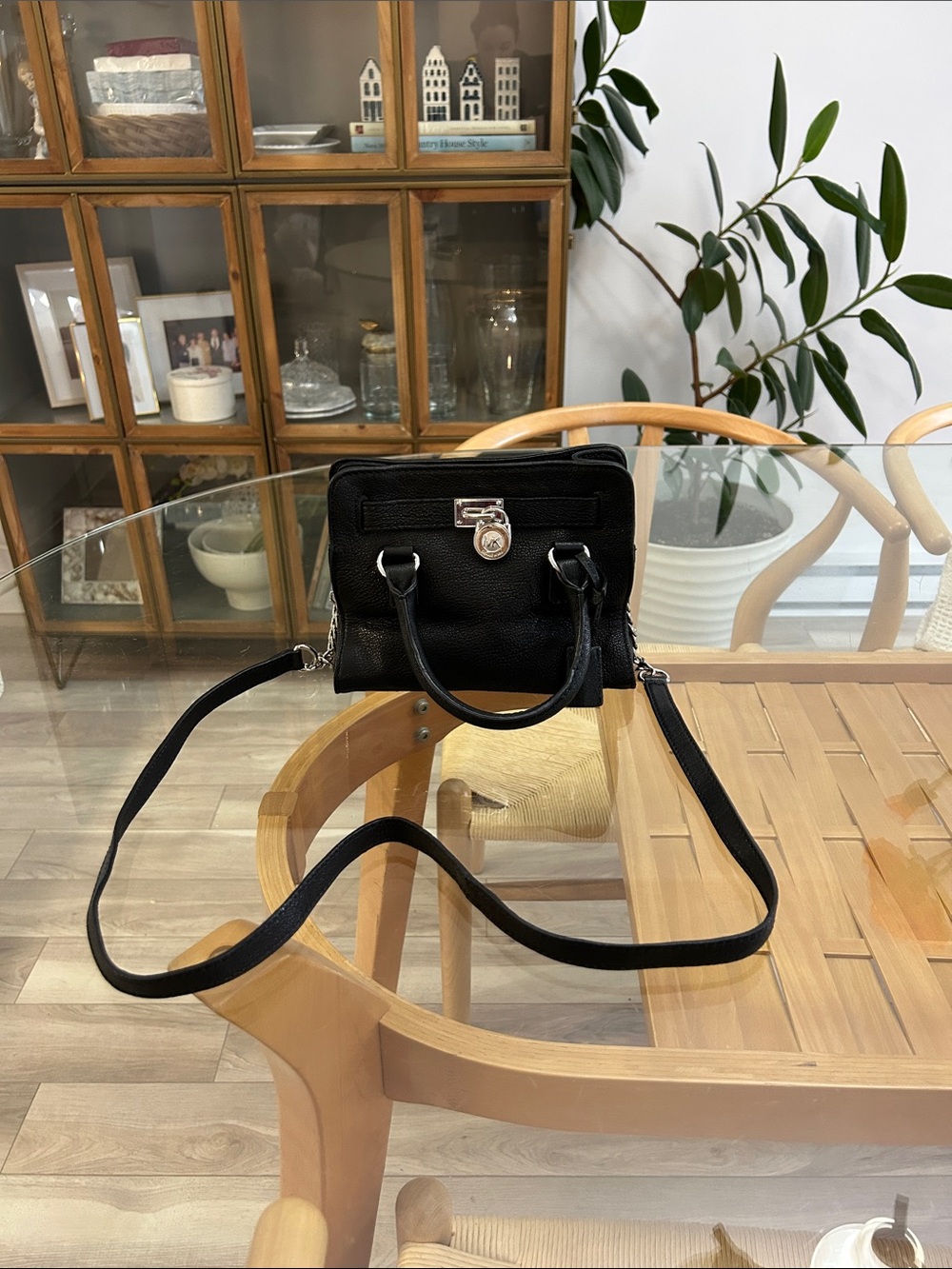Michael Kors Structured Black Leather Crossbody Satchel